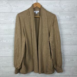 Liz Claiborne Women's XXL Open Front Ribbed Cardigan Sweater Long Sleeve Tan